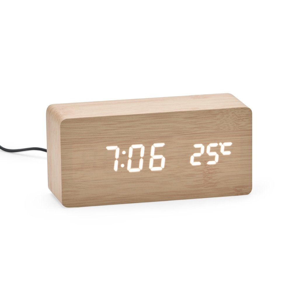Relógio Despertador de Madeira com Painel Led