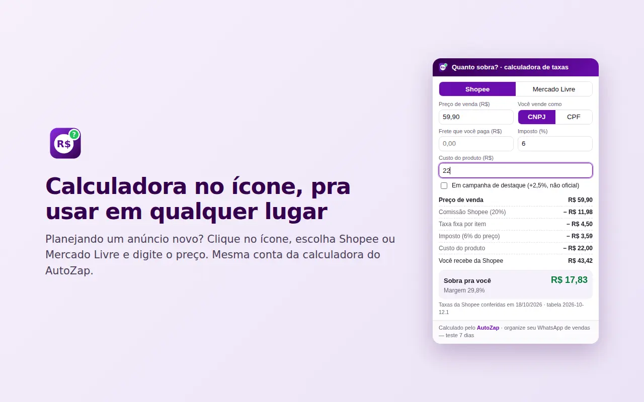 Calculadora no ícone da extensão