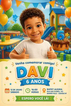 Convite de aniversário com o rosto do aniversariante