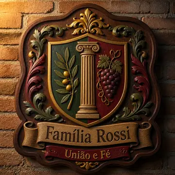Brasão de família (placa de madeira entalhada): Italiana