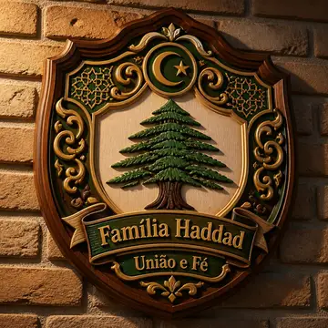 Brasão de família (placa de madeira entalhada): Libanesa e árabe