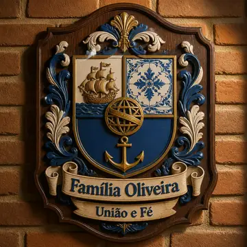 Brasão de família (placa de madeira entalhada): Portuguesa