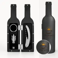 Kit vinho plástico resistente 3 peças formato garrafa com a sua marca