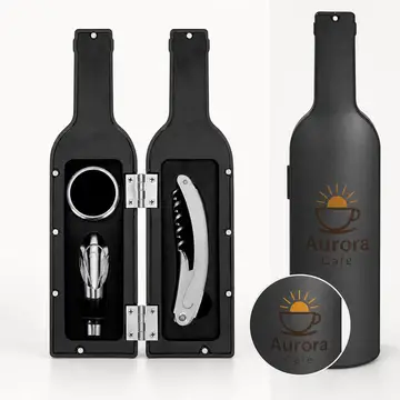Kit vinho plástico resistente 3 peças formato garrafa com a sua marca