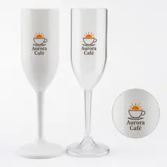 Taça Champanhe Branca ou Transparente Cristal Acrílica 170ml com a sua marca