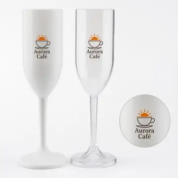 Taça Champanhe Branca ou Transparente Cristal Acrílica 170ml com a sua marca