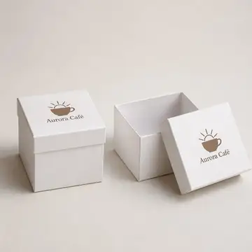 Caixa cartonada tampa solta 10x10x12 cm, branca com logo na cor da marca