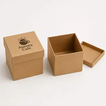 Caixa cartonada tampa solta 10x10x12 cm, kraft com logo preto