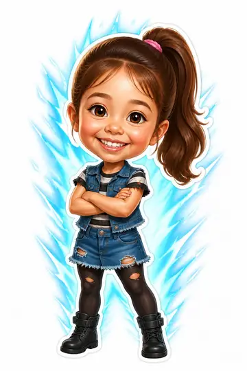 Troca de corpo na caricatura: Androide de colete jeans