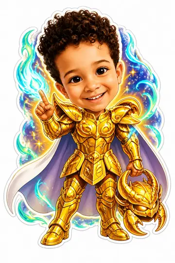 Troca de corpo na caricatura: Armadura de ouro de Câncer