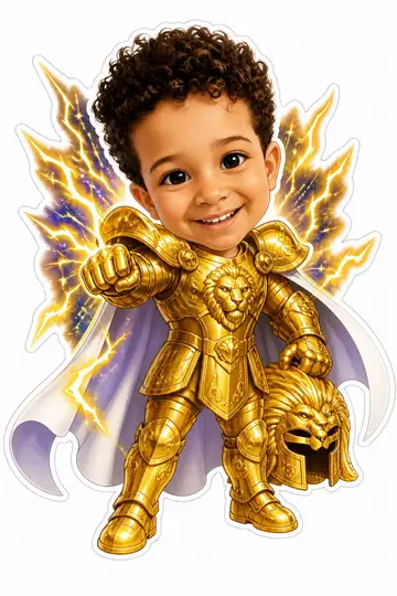 Troca de corpo na caricatura: Armadura de ouro de Leão