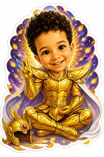 Troca de corpo na caricatura: Armadura de ouro de Virgem