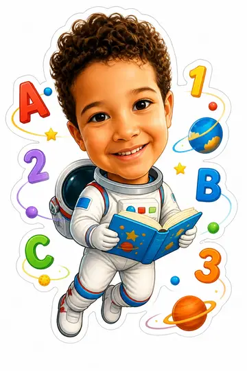 Caricatura cabeçuda da sua foto: Astronauta das letras