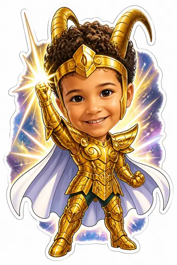 Caricatura cabeçuda da sua foto: Armadura de ouro de Capricórnio