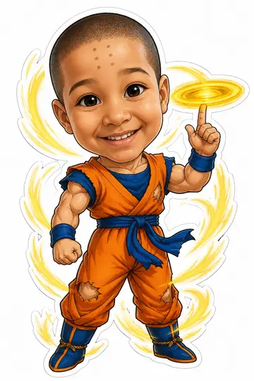 Caricatura cabeçuda da sua foto: Guerreiro careca de seis pontinhos