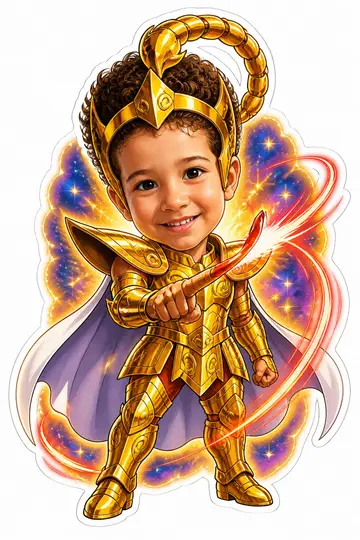 Caricatura cabeçuda da sua foto: Armadura de ouro de Escorpião