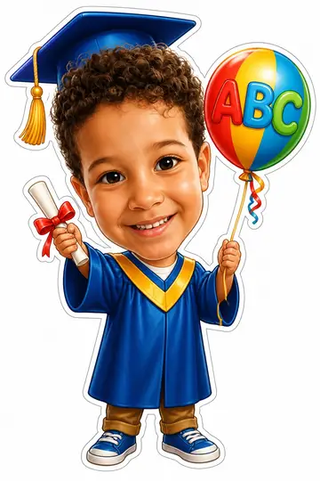 Caricatura cabeçuda da sua foto: Formatura do ABC