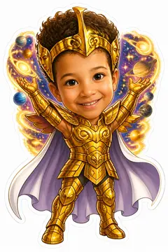 Caricatura cabeçuda da sua foto: Armadura de ouro de Gêmeos