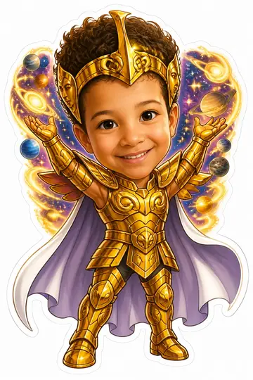 Caricatura cabeçuda da sua foto: Armadura de ouro de Gêmeos