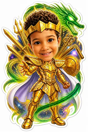 Caricatura cabeçuda da sua foto: Armadura de ouro de Libra