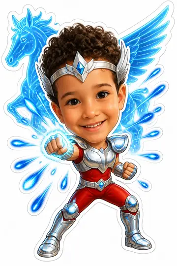 Caricatura cabeçuda da sua foto: Armadura de bronze de Pégaso