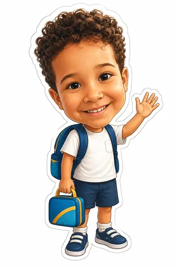 Caricatura cabeçuda da sua foto: Primeiro dia de aula