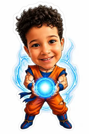 Caricatura cabeçuda da sua foto: Guerreiro de quimono laranja