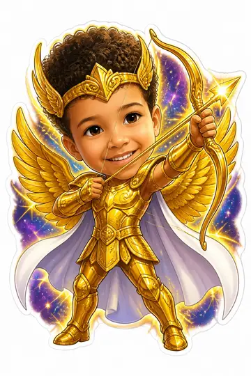 Caricatura cabeçuda da sua foto: Armadura de ouro de Sagitário