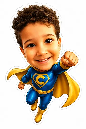 Caricatura cabeçuda da sua foto: Super-herói