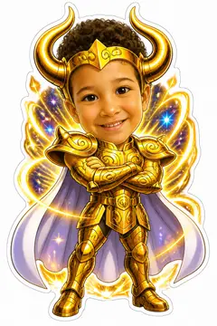 Caricatura cabeçuda da sua foto: Armadura de ouro de Touro