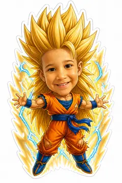 Caricatura cabeçuda da sua foto: Guerreiro transformado nível 3
