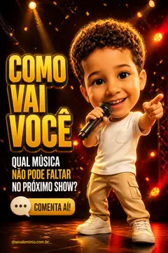 Post "Comenta aí" com caricatura cabeçuda do artista — prompt do RofSom