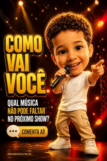 Post "Comenta aí" com caricatura cabeçuda do artista — prompt do RofSom