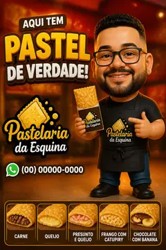Caricatura do dono segurando o produto (comércio)