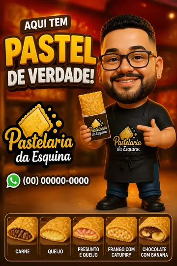 Caricatura do dono segurando o produto (comércio)