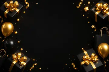 Elementos 3D de Black Friday pra fundo (Preto e dourado)
