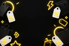 Elementos 3D de Black Friday pra fundo (Preto e neon)