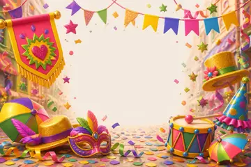 Elementos 3D de Carnaval pra fundo (Bloquinho de rua)