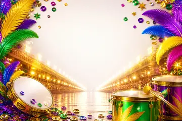 Elementos 3D de Carnaval pra fundo (Samba e escola de samba)
