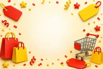 Elementos 3D de Dia do Consumidor pra fundo (Semana de ofertas)