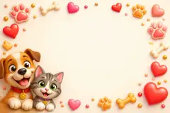 Elementos 3D de Dia dos Animais pra fundo (Pets felizes)