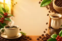 Elementos 3D de Dia do Café pra fundo (Grãos e aroma)