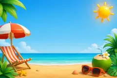 Elementos 3D de Férias de verão pra fundo (Praia e sol)