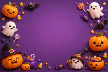 Elementos 3D de Halloween (Dia das Bruxas) pra fundo (Halloween fofo)