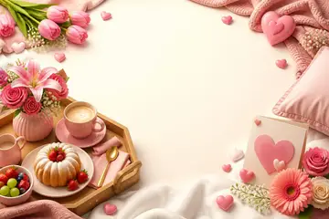 Elementos 3D de Dia das Mães pra fundo (Café da manhã especial)
