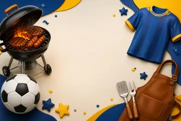 Elementos 3D de Dia dos Pais pra fundo (Churrasco e futebol)
