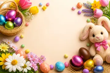 Elementos 3D de Páscoa pra fundo (Ovos de chocolate)