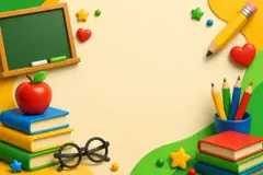 Elementos 3D de Dia do Professor pra fundo (Sala de aula)