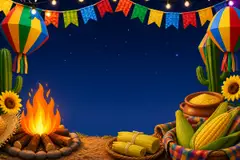 Elementos 3D de São João e festa junina pra fundo (Arraiá nordestino)