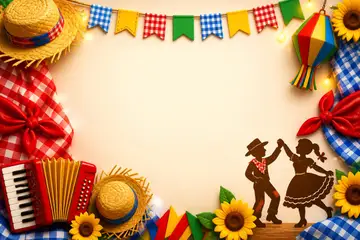 Elementos 3D de São João e festa junina pra fundo (Quadrilha e xadrez)